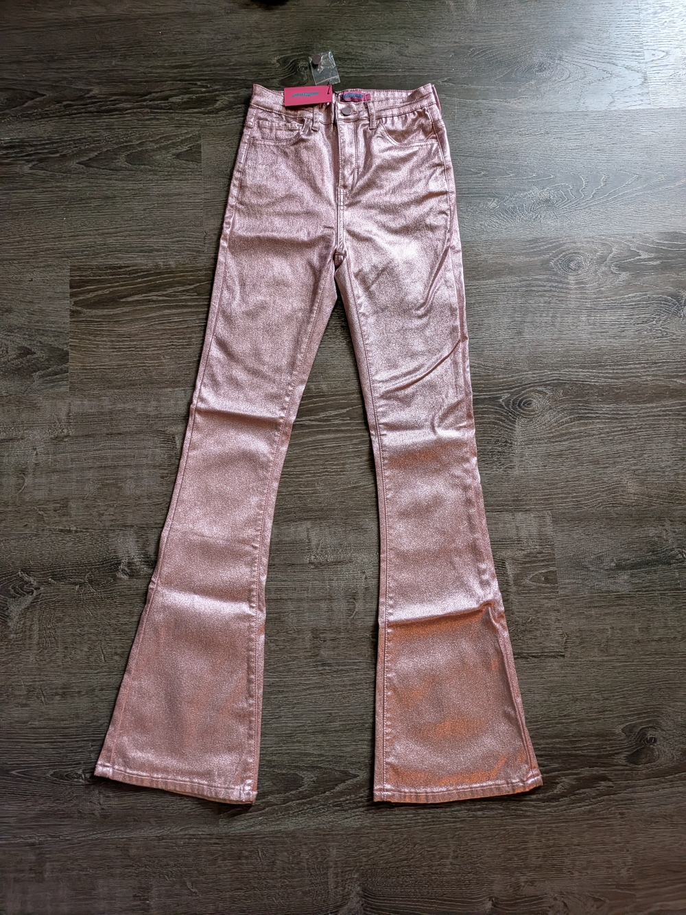 NWT Edikted Pink Metallic High Rise Flares Sz 4